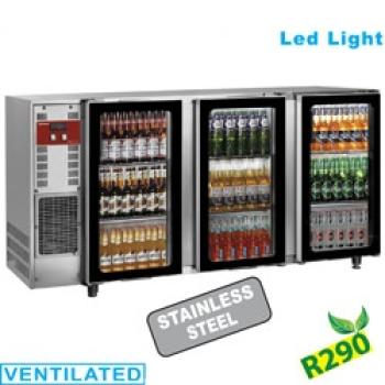 TAVX/3G-R2 (25) Kühlpult Getränkekühler Flaschenkühlschrank, Edelstahl, 3 Glastüren, 579 Liter